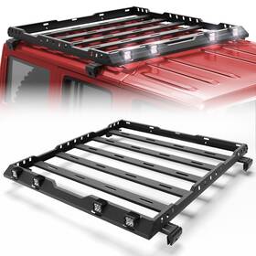 Rr-j1003-c Crazemotor Roof Rack Hardtop Storage Cargo With Led Lights For 2018-2024 Jeep Wrangler Jl/jt