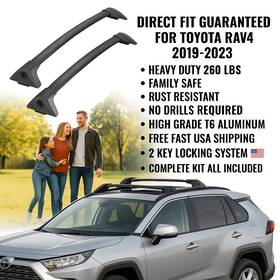 Bamgt1053 Direct Fit Pros Roof Rack Cross Bars For Toyota Rav4 2019-23 260lbs Lockable Aluminum