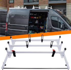 Ew-c1176v03 Elitewill Van Roof Ladder Rack With Cargo Roller Fit For Ram Promaster 2013-2024 White 3 Bars