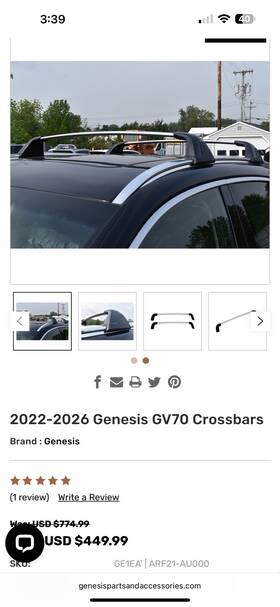Arf21-au000 Genesis Oem 2022-2025 Gv70 Cross Bars Luggage Rack Roof Arf21au000