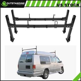 Ou11261793109901parts Outstanding-carparts Universal Black Van 2 Bar Ladder Roof Rack Ford Econoline Crossbars Steel