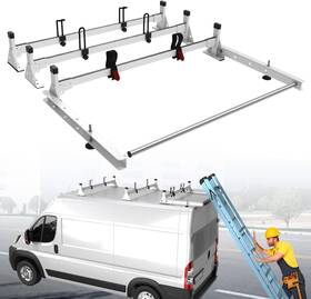 Suc1176v03 Suvauto Cargo Van Roof Ladder Rack With Roller For Ram Promaster 13-23 White 3 Bar