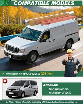 Suvc1933v03 Suvwinner 2bar Steel Ladder Roof Rack With Roller Fit Nissan Nv Low 2012-on 500lbs Hd