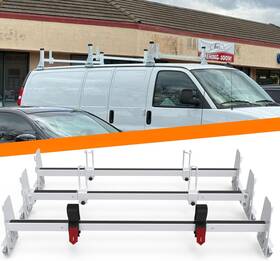 Suvc298v03 Suvwinner Fullsize Van 3 Bars Ladder Roof Rack For Chevy Express Ford E-150 E-250 1996-on