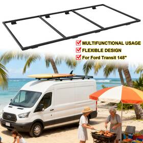 Trac1563v05 Tralieve Aluminum Roof Rack No Drill Fit Ford Transit 148 Inch Cargo Van Low/medium/high
