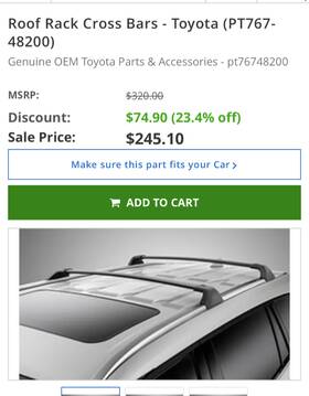 6748200 Utoyota Auto Parts Pt/6748200 Roof Rack Cross Bars For Higlander 2020-2024