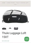 Thule Luggage Loft 15XT Roof Cargo Bag Packable Travel Road-trip Camping Topper. Fixed Price $74.99.