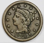 1848 Large Cent. About Xf. 161058. Fixed Price $49.00.