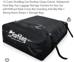 Roof Bag Car Top 13 Cubic Feet EX-15-BK New!. Fixed Price $39.99.