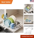 White Iron Auto-drain Dish Rack With Removable Cutlery Basket Space Saving. Fixed Price $30.39.