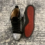Christian Louboutin Black Silver Glitter High Top Lace Up Sneakers Red Sole. Fixed Price $180.00.