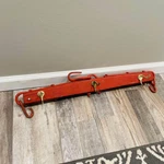 Vintage Wood Red Painted Ox Yoke With Gold Hooks Converted To Coat Rack Hanger. Fixed Price $70.00.