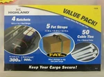 Highland Cargo Value Pack, 11678, Ratchets Fat Straps Cable Ties, Free Ship. Fixed Price $32.99.