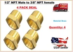 4 Pk Hex Reducer Bushing 1/2" 3/8" Female Npt Adapter Pipe Fitting Brass. Fixed Price $10.95.