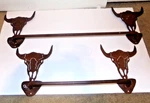 Set Of Metal Texas Longhorn Steer Ox Bull Wall Towel Racks Rustic Look 16" 24". Fixed Price $149.99.
