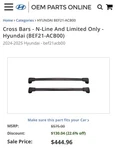 Hyundai BEF21 ACB00 Complete Assy-roof Cross Bar New In Box. Fixed Price $150.00.