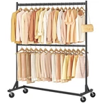 Double Rod Rack, Rolling Clothes Racks With Z-base, Adjustable Clothing Rac.... Fixed Price $116.74.