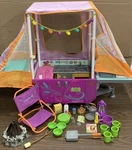 American Girl Doll Adventure Pop Up Camper Trailer W Accessories, Tenney Picnic. Fixed Price $93.60.
