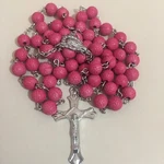 Rosary Bright Pink Composite Beads Cross Pattern New Approx 20 Inches Length. Fixed Price $12.95.