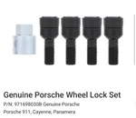 New Oem Genuine Porsche Wheel Lock & Key 911 Cayenne Panamera Macan 971698030B. Fixed Price $93.00.