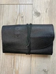 New Pottery Barn Reese Leather Travel Tech Roll Cable Cord Case Black Merlot Nwt. Fixed Price $28.99.
