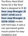 Rhino SG60 Roof Rack. For Two Door Jeep Wrangler Jk & Jl (2007-2026).. Fixed Price $200.00.