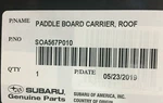 Subaru Thule Stand Up Paddle Board Carrier Kit SOA567P010 Genuine Oem 2013-2026. Fixed Price $323.71.